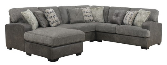 Berlin-4 Piece Sectional-Rsf Love-Corner Chair-Armless Love-Lsf Chaise With 9 Pillows-Grey By Emerald Home "U4551-12-14-16-41-03-K"