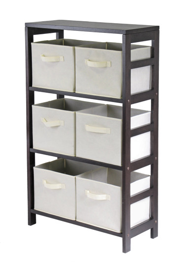 Capri 3-Section M Storage Shelf W/ 6 Foldable Beige Fabric Baskets "92851"