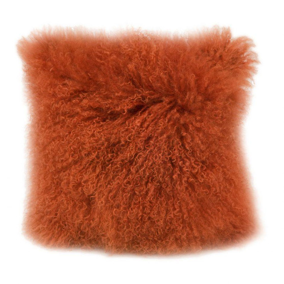 Square Orange Lamb Fur Pillow "XU-1000-12"