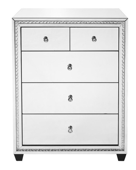 31.5 Inch Crystal Five Drawers Cabinet In Clear Mirror Finish "MF91013"