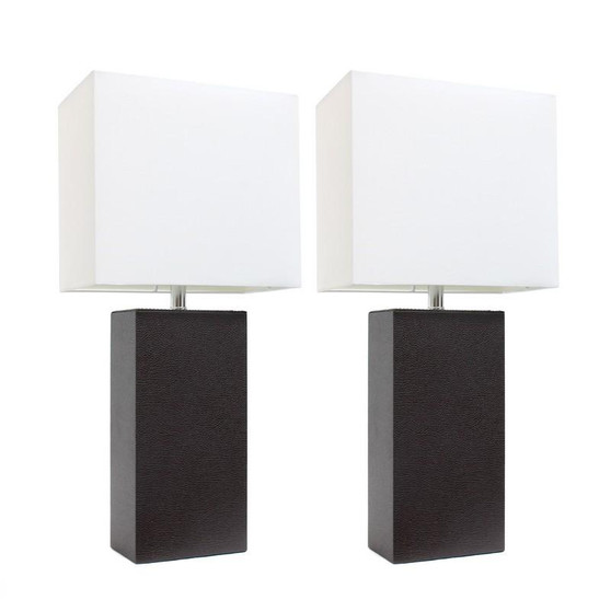 2 Pack Leather Table Lamps W/Espresso Brown/White Shade "LC2000-BWN-2PK"