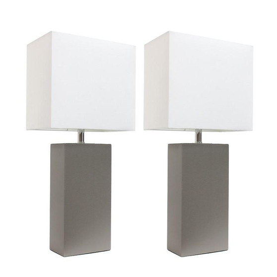 2 Pack Modern Leather Table Lamps W/White Shades, Gray "LC2000-GRY-2PK"
