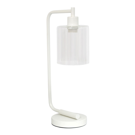 Simple Designs Bronson Antique Style Industrial Iron Lantern Desk Lamp With Glass Shade, White "LD1036-WHT"