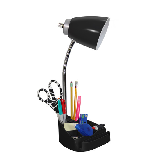 Limelights Gooseneck Organizer Desk Lamp With Ipad Tablet Stand Book Holder And Charging Outlet, Black "LD1057-BLK"