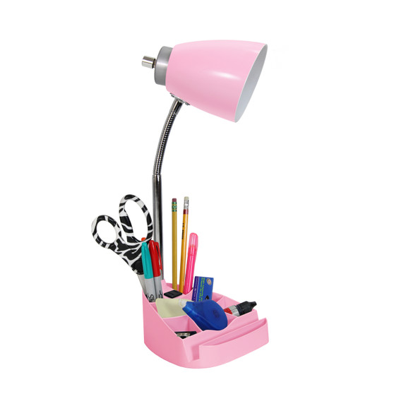 Limelights Gooseneck Organizer Desk Lamp With Ipad Tablet Stand Book Holder And Charging Outlet, Pink "LD1057-PNK"