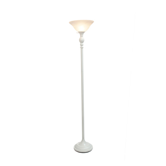 Elegant Designs 1 Light Torchiere Floor Lamp With Marbleized White Glass Shade, White "LF2001-WHT"