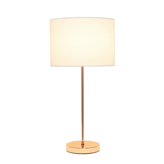 Simple Designs Rose Gold Stick Lamp With Fabric Shade, White "LT2040-RGD"