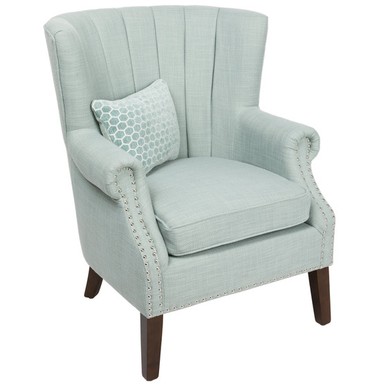 Avana Upholstered Channel Back Teal Accent Chair With Kidney Pillow "CVFZR4505"