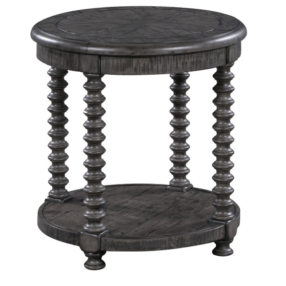 Pembroke Plantation Recycled Pine Distressed Grey Turned Leg Round End Table "CVFVR8034"