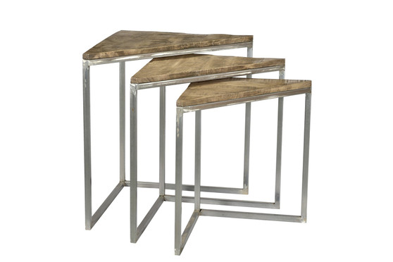 Bengal Manor Mango Wood Scraped Iron Set Of 3 Corner Nested Tables In Parkview Grey Finish "CVFNR677"