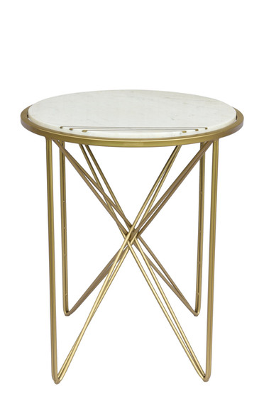 24" White Marble Inlay Top Side Table "CVFNR836"
