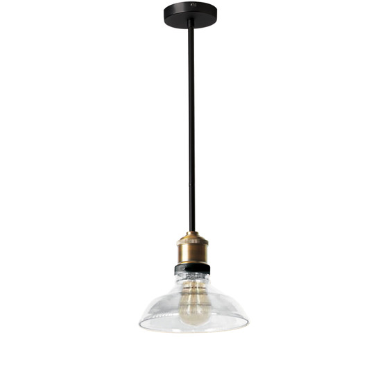 1 Light Pendant, Black And Antique Brass Finish, Clear Glass "410-81P-BAB"