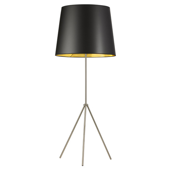 1 Light 3 Leg Oversize Drum Floor Lamp With Black On Gold Shade, Satin Chrome Finish "OD4L-F-698-SC"