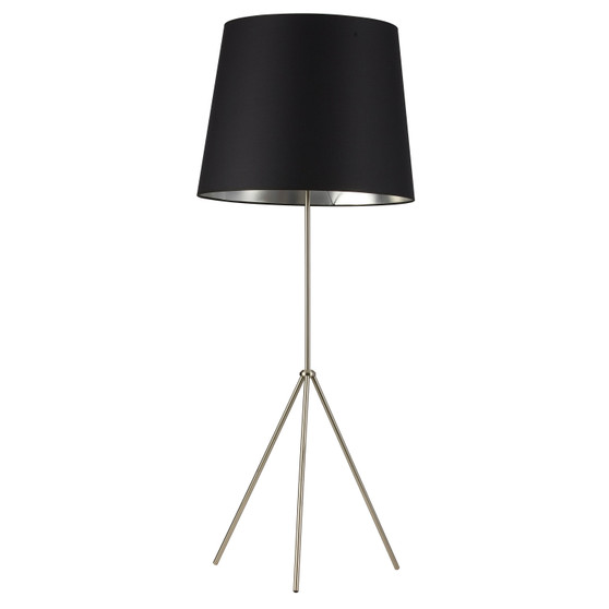 1 Light 3 Leg Oversize Drum Floor Lamp With Black On Silver Shade, Satin Chrome Finish "OD4L-F-697-SC"
