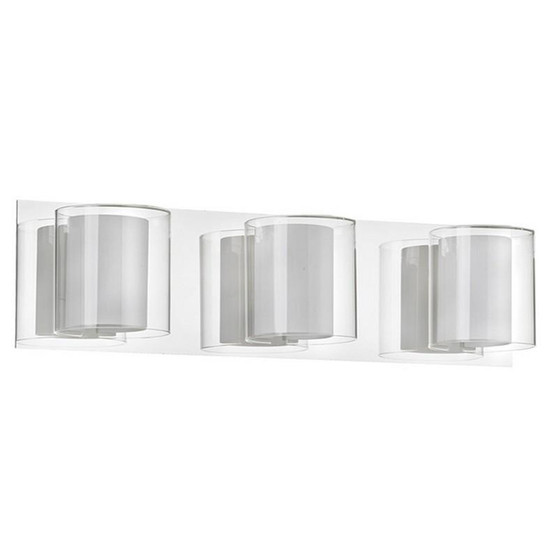 3 Light Vanity, Polished Chrome, Clear / Frosted White Glass "V311-3W-PC"