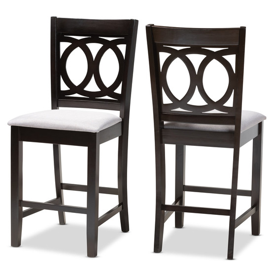 Lenoir Modern And Contemporary Gray Fabric Upholstered Espresso Brown Finished Wood Counter Height Pub Chair Set Of 2 RH315P-Grey/Dark Brown-PC By Baxton Studio