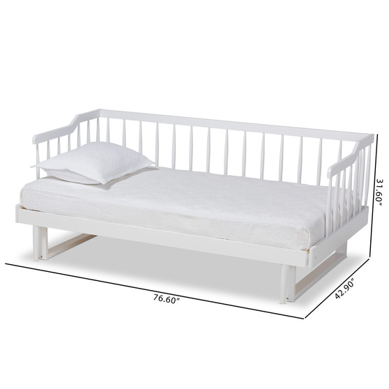 Muriel Modern and Transitional White Finished Wood Expandable Twin Size to King Size Spindle Daybed MG0037-White-Daybed By Baxton Studio
