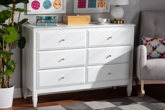 Naomi Classic and Transitional White Finished Wood 6-Drawer Bedroom Dresser MG0038-White-6DW-Dresser By Baxton Studio