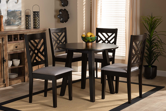 Lilly Modern and Contemporary Grey Fabric Upholstered and Dark Brown Finished Wood 5-Piece Dining Set Lilly-Grey/Dark Brown-5PC Dining Set By Baxton Studio
