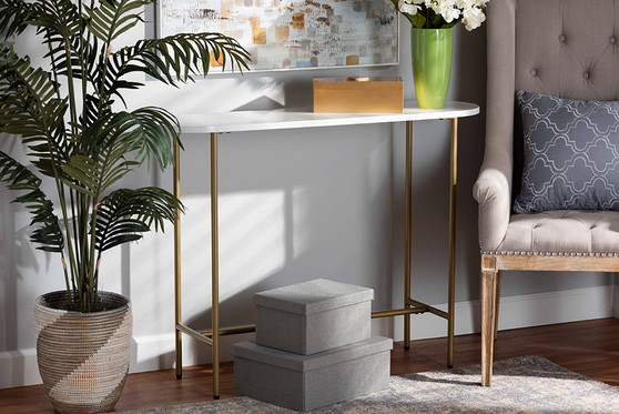 Samuel Modern and Contemporary Gold Finished Metal Console Table With Faux Marble Tabletop WS-12220-Console By Baxton Studio