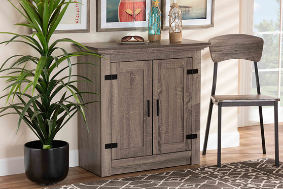 Bruce Modern Contemporary Farmhouse Oak Brown Finished Wood 2-Door Shoe Storage Cabinet SC910042-2-Oak-Shoe Cabinet By Baxton Studio