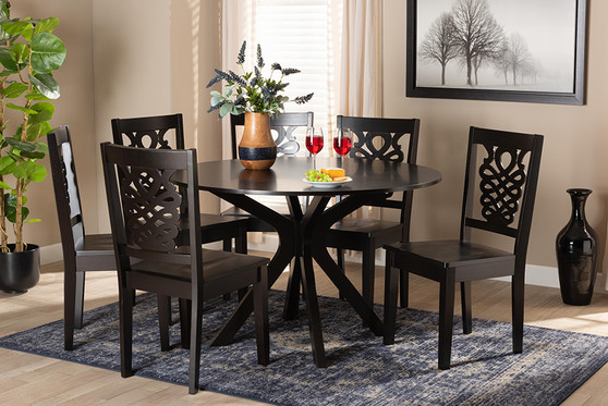 Liese Modern and Contemporary Transitional Dark Brown Finished Wood 7-Piece Dining Set Liese-Dark Brown-7PC Dining Set By Baxton Studio