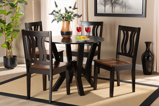 Noelia Modern and Contemporary Transitional Two-Tone Dark Brown and Walnut Brown Finished Wood 5-Piece Dining Set Noelia-Dark Brown/Walnut-5PC Dining Set By Baxton Studio