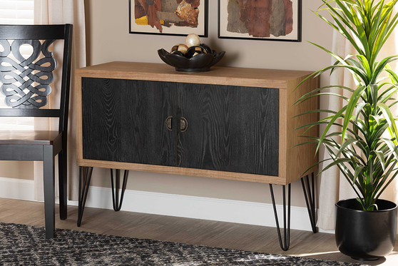 Denali Modern and Contemporary Two-Tone Walnut Brown and Black Finished Wood and Metal Storage Cabinet JY20A174-Black/Walnut-Cabinet By Baxton Studio
