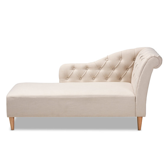 Emeline Modern And Contemporary Beige Fabric Upholstered Oak Finished Chaise Lounge CFCL1-Beige/Oak-KD Chaise By Baxton Studio