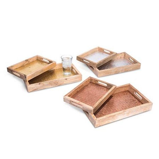 Wood Tray, Set Of 2 Assorted 3, Pack Of 3 "15374"