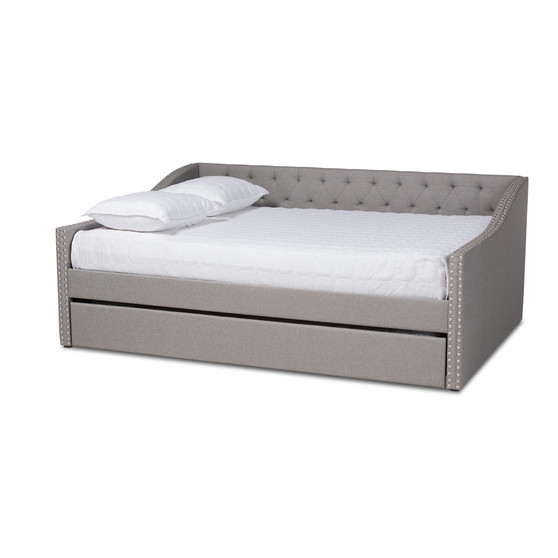 Haylie Modern And Contemporary Light Grey Fabric Upholstered Full Size Daybed With Roll-Out Trundle Bed CF9046-Light Grey-Daybed-F/T By Baxton Studio