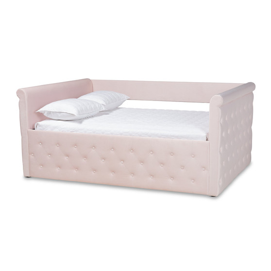 Amaya Modern And Contemporary Light Pink Velvet Fabric Upholstered Full Size Daybed CF8825-C-Light Pink-Daybed-F By Baxton Studio