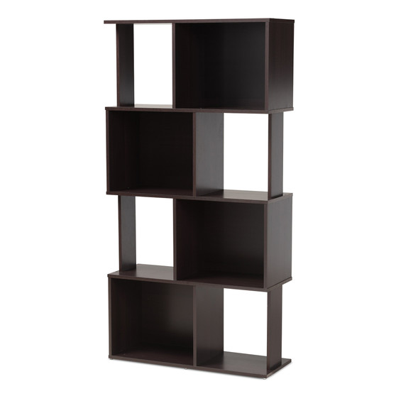Riva Modern And Contemporary Dark Brown Finished Geometric Wood Bookshelf BS8000-Wenge-Shelf By Baxton Studio