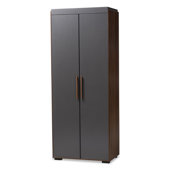 Rikke Modern And Contemporary Two-Tone Gray And Walnut Finished Wood 7-Shelf Wardrobe Storage Cabinet BR3WR307-Columbia/Dark Grey-Cabinet By Baxton Studio