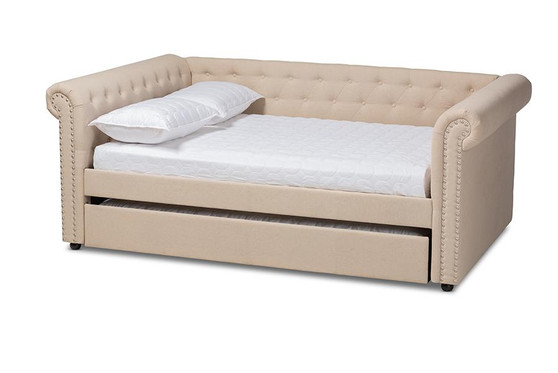 Mabelle Modern And Contemporary Beige Fabric Upholstered Full Size Daybed With Trundle Ashley-Beige-Daybed-F/T By Baxton Studio