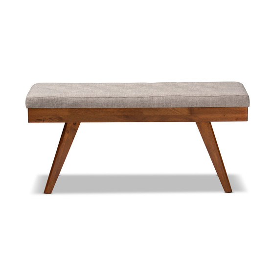 Alona Mid-Century Modern Light Grey Fabric Upholstered Wood Dining Bench Alona-Medium Oak/Light Grey-Bench By Baxton Studio
