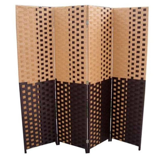 Brown & Espresso Paper Straw Weave 4 Panel Screen "FW0676UA"