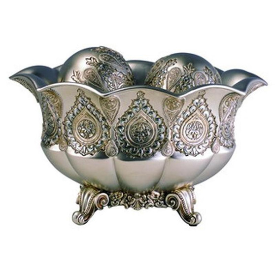 7" Royal Silver & Gold Metalic Decorative Bowl W/ Spheres "K-4199B"