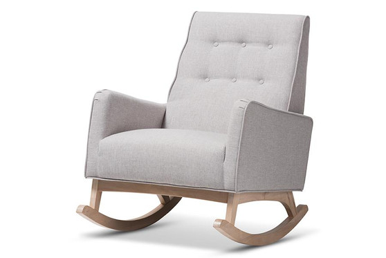 Greyish Beige Fabric Upholstered Whitewash Wood Rocking Chair BBT5308-Greyish Beige RC By Baxton Studio