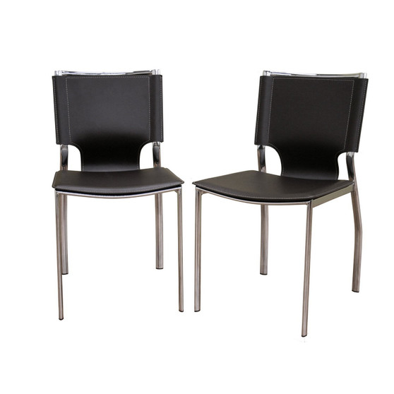 Brown Leather Dining Chair With Chrome Frame - (Set Of 2) ALC-1083-Brown By Baxton Studio