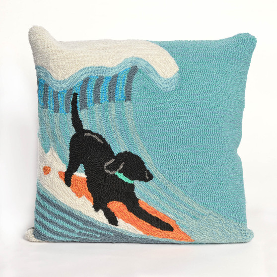 Frontporch Surfing Dog Indoor/Outdoor Pillow Ocean 18" Square "7Fp8S147304"