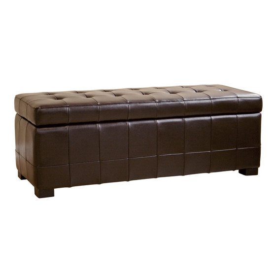 Full Leather Storage Bench Ottoman With Dimples Y-105-001-dark brown By Baxton Studio