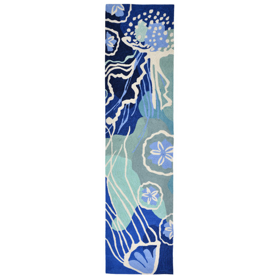 Capri Jelly Fish Indoor/Outdoor Rug Blue 24"X8' "Capr8166504"