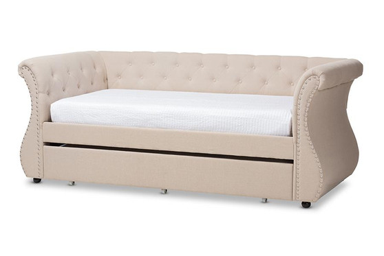 Cherine Classic And Contemporary Daybed With Trundle WA5018-Beige-Daybed By Baxton Studio