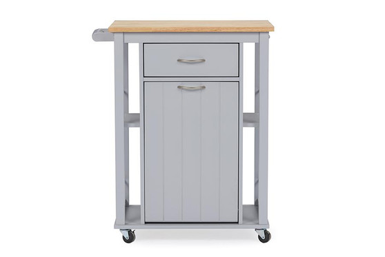 Yonkers Light Grey Kitchen Cart With Wood Top RT311-OCC By Baxton Studio