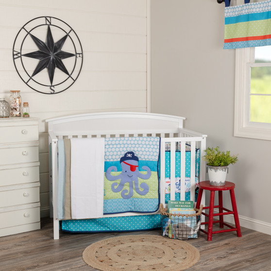 Sea Pirate Crib Set (Includes: Crib Quilt, Crib Sheet, Dust Ruffle, Bumper, Valance) "52701"