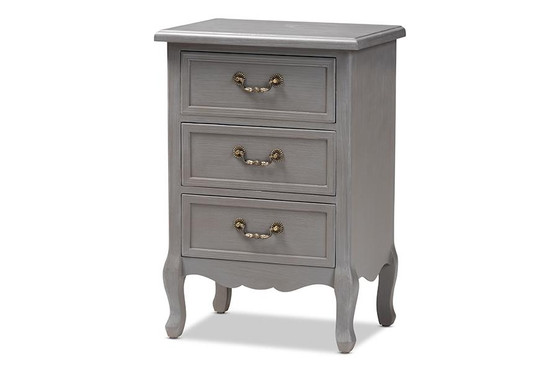 Country Cottage Grey Finished Wood 3-Drawer Nightstand JY18A028-Grey-NS By Baxton Studio