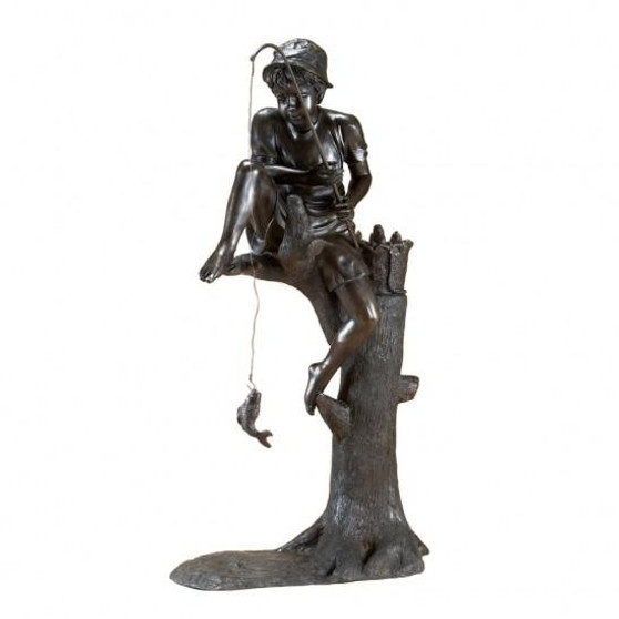 Bronze Boy Finishing On A Log Fountain "A4881"