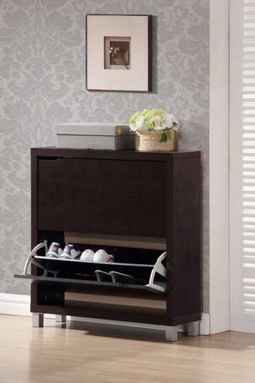 Simms Dark Brown Shoe Cabinet FP-2OUS-Cappucino By Baxton Studio