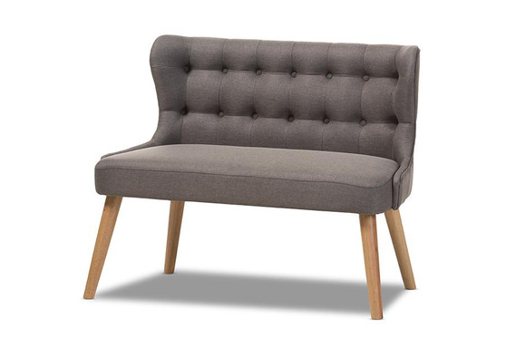 Melody And Natural Wood 2 - Seater Settee Bench BBT8026-LS-Grey-XD45 By Baxton Studio